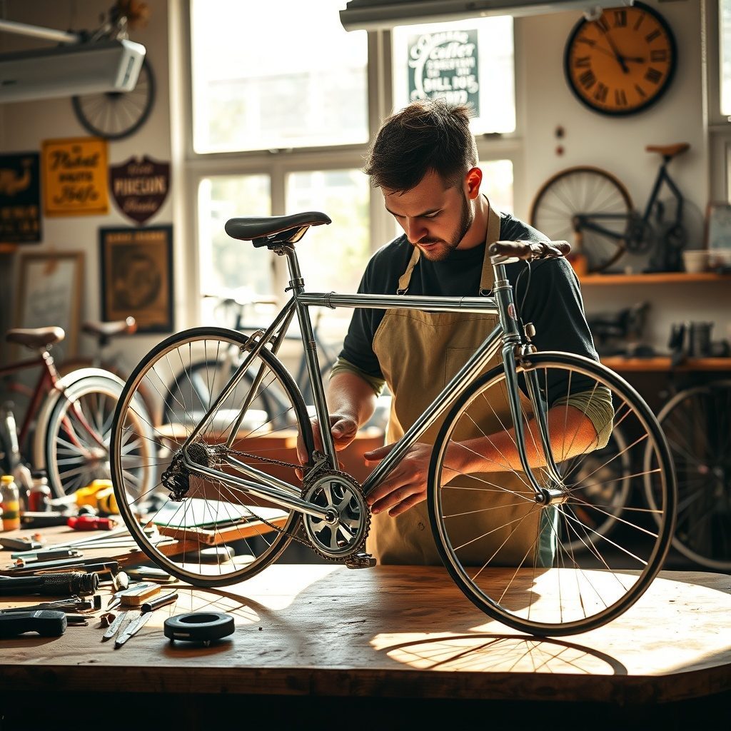Imagem do workshop de restauração de bicicletas