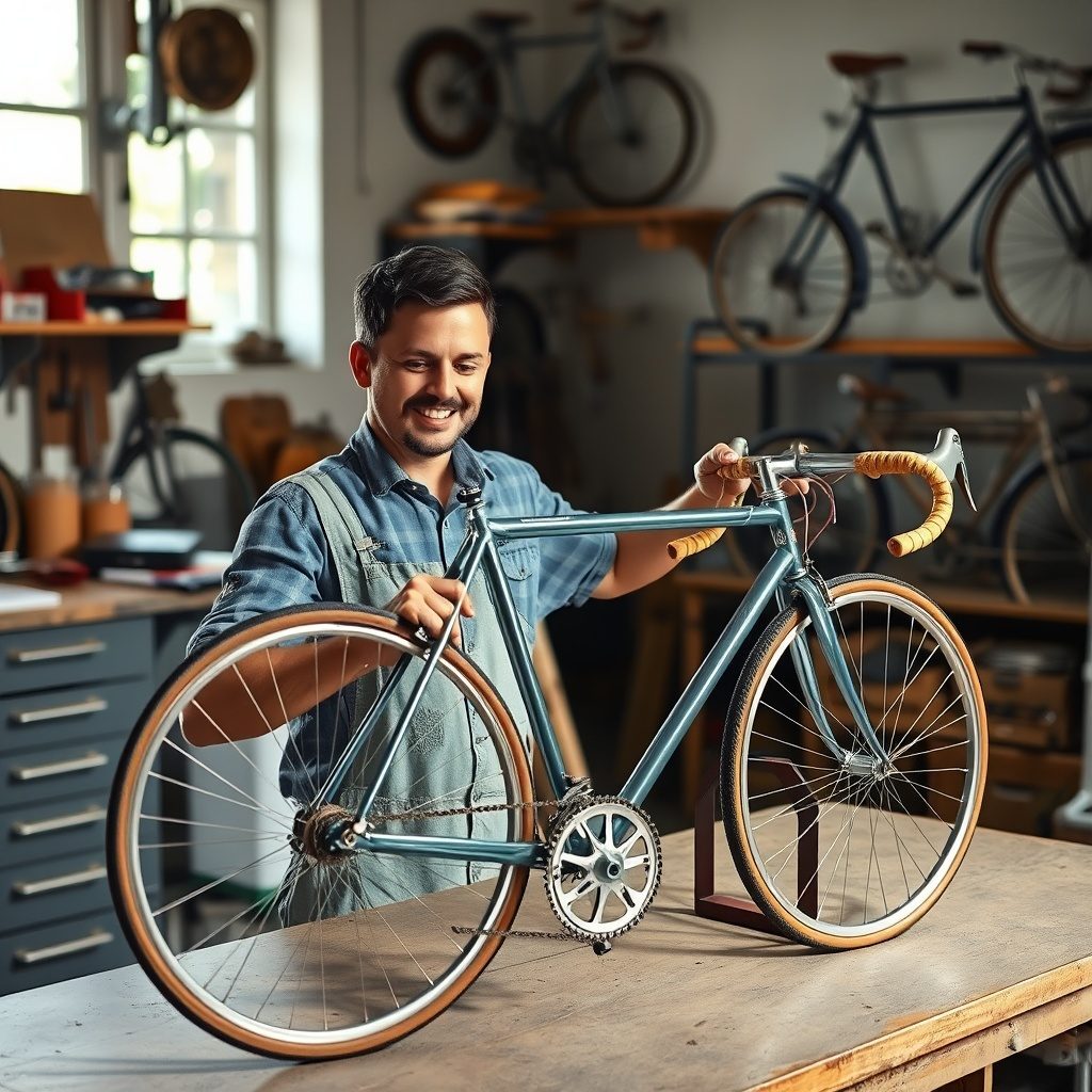 Restaurador de bicicletas vintage em ação